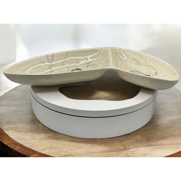 Vintage Red Wing Pottery Divided Ceramic Veggie Bowl Dish Quail Bird Bob White H - Picture 3 of 8